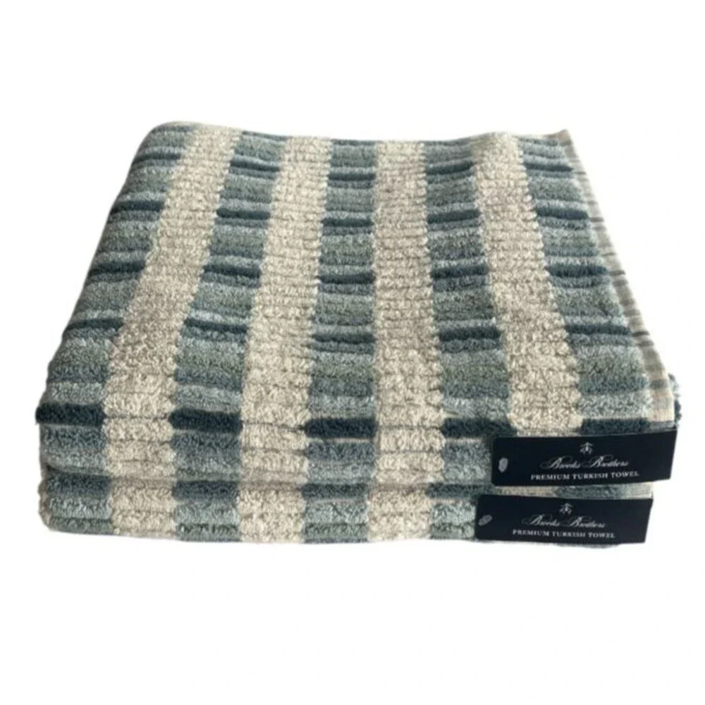 Brooks Brothers Luxury Towel Set 4 pc Mosaic Tile Thick Plush Turkish Blue White